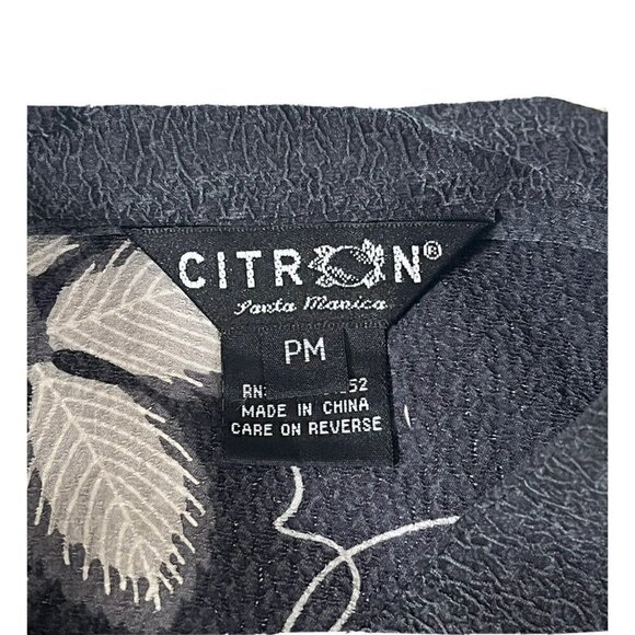 Citron Santa Monica Woman's Sz PM Gray 100% Silk Foo Dog Dragon Print Blouse - Picture 4 of 7